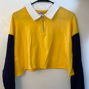 Color Block Collar Oversized Crop Top